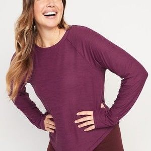 Old Navy Women's Breathe ON Soft Slub-Knit Long Sleeve Activewear Top Plumeria